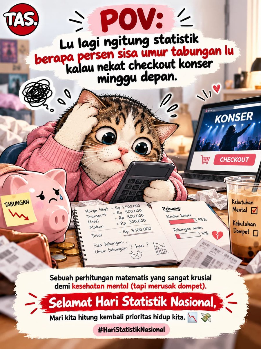 Annikasarrs's tweet photo. Lagi ngitung statistik sisa umur tabungan kalau nekat checkout konser. Kayaknya umur tabungan cuma bertahan 5 hari lagi

#HoaksBCA  Presiden Prabowo Hari Sabtu #BPTaskinDanPesantren Budiman Sudjatmiko #CHARMISSXFOURTH Guruh Soekarnoputra https://t.co/GqRcSxdqid