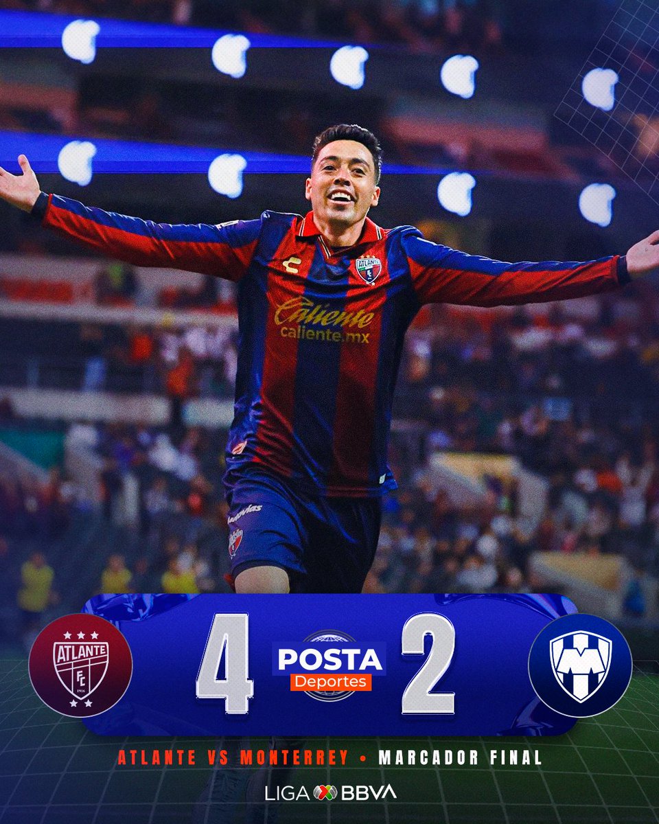 POSTADeportes's tweet photo. 🐎 ¡ATLANTE SORPRENDE A MONTERREY! 🔵🔴
Con un marcador de 4-2, Atlante derrotó a Rayados. Triunfazo azulgrana que deja muchas dudas en el cuadro regio ⚽️
#ligamx #jornada10 #atlantefc #atlante #rayados https://t.co/TXZEiA91V3