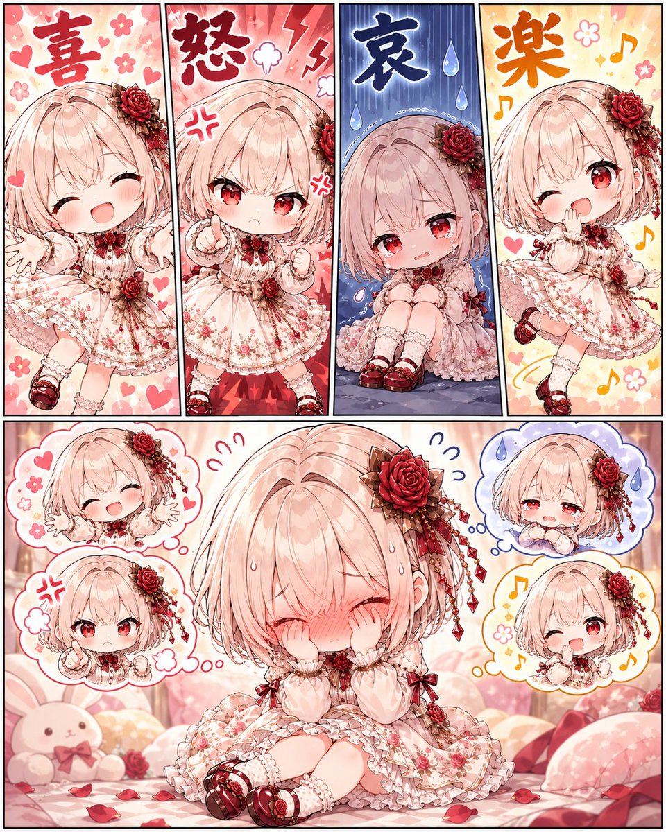 nyantoka_AI's tweet photo. 喜怒哀楽と恥ずかしがってるオチができるプロンプトを作ってみました🙄

プロンプトはリプに🦭

#うちのコ喜怒哀楽

利用時に、タグ付けか、引用してもらえると嬉しいです。

プロンプトの中身は好きにいじってオッケーなので、お好きに使ってみてください🐈 https://t.co/R6N37wYP9v