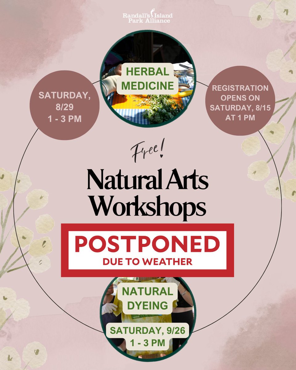 randallsisland's tweet photo. Another update! Today's Natural Dyeing workshop has been postponed due to inclement weather.

Check back here and our IG for updates regarding a future date! https://t.co/mj1V7wG8gP