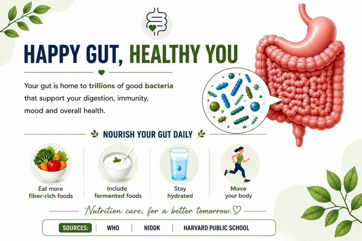 rileysmith464ye's tweet photo. Healthy gut, healthy you. Trillions of beneficial microorganisms support digestion, immunity, and overall health. Eat fiber-rich and fermented foods, stay hydrated, and stay active—small daily choices can make a big difference. https://t.co/Rv3m1TTq4O