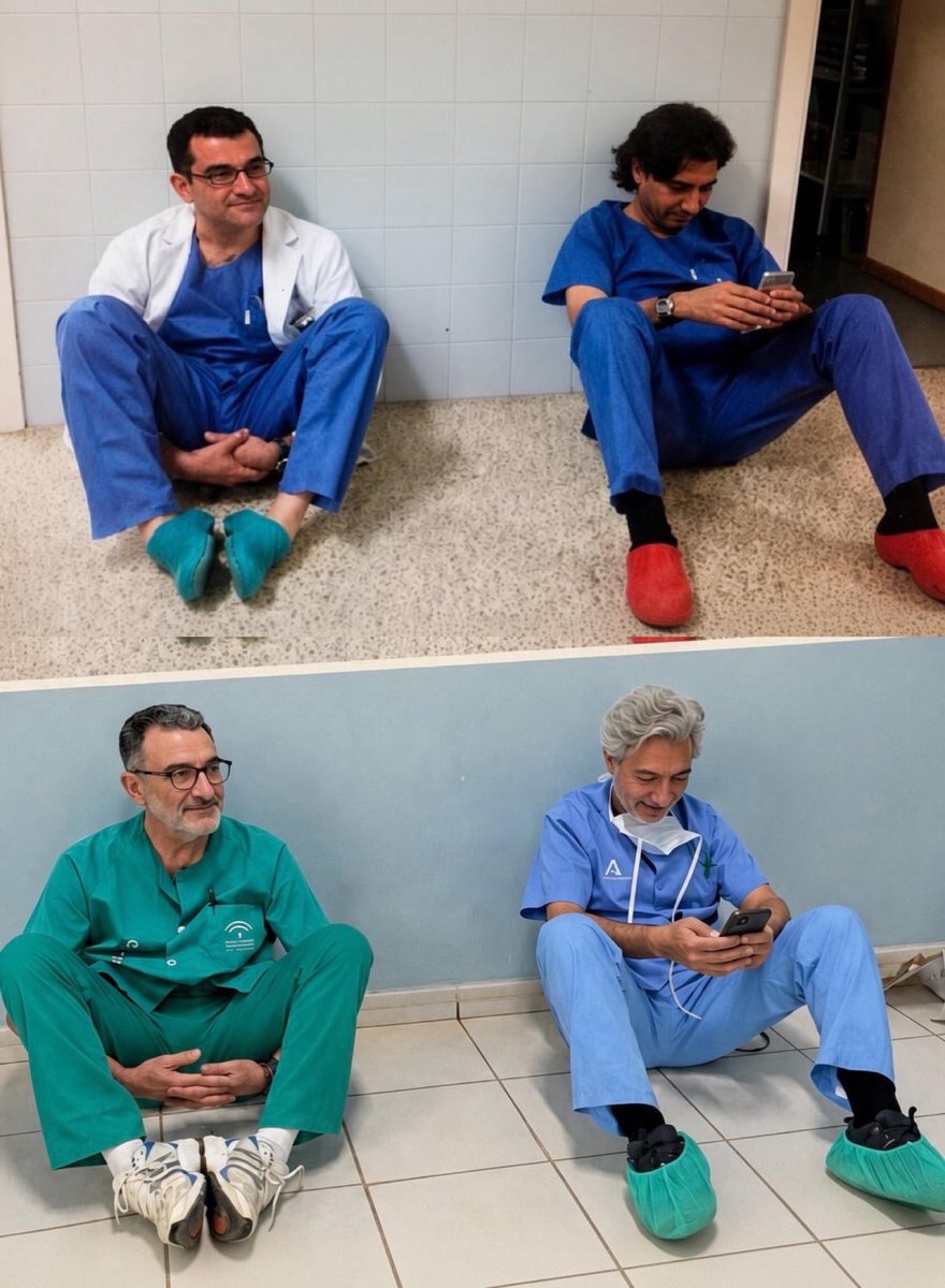 HVMHaber's tweet photo. İki doktor arkadaşın mesleğe başladıkları ilk ameliyat çıkışında verdikleri pozu 25 yıl sonra tam olarak aynı şekilde tekrarladığı anlar: https://t.co/BZLIsKojuJ