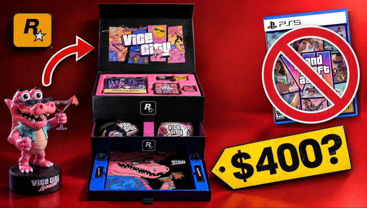 DanJamanta's tweet photo. GTA 6's $400 box comes with a mirror, a swizzle spoon, a razor blade keychain and a stash bag. It doesn't come with GTA 6. https://t.co/srKvSVF0sn