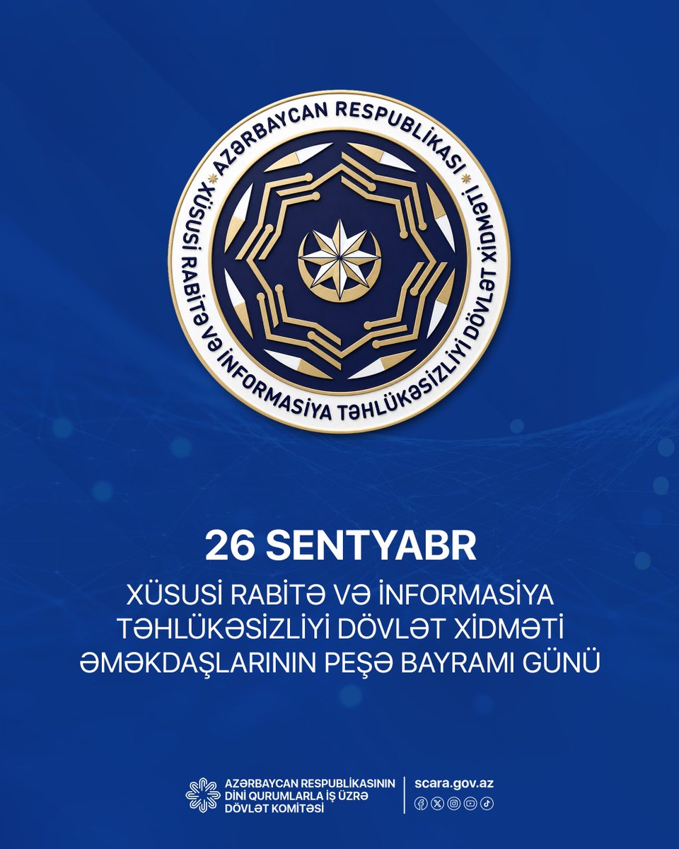 scaragovaz's tweet photo. Xüsusi Rabitə və İnformasiya Təhlükəsizliyi Dövlət Xidməti əməkdaşlarını bu əlamətdar gün münasibətilə təbrik edir, fəaliyyətlərində uğurlar arzulayırıq!

#peşəbayramı
#diniqurumlarlaişüzrədövlətkomitəsi https://t.co/kuQf37Cnlx