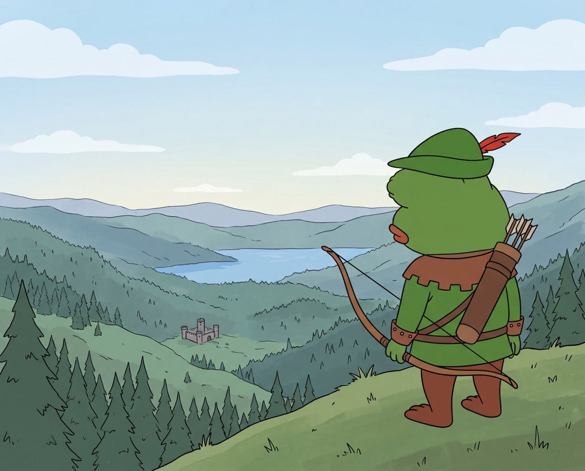 RobinPepeCoin's tweet photo. Pepe on a ridge, looking out over the valley. https://t.co/MifN8yWJqM