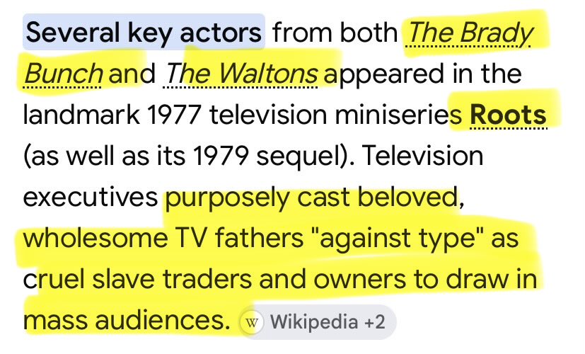 miclhav's tweet photo. They had the fathers from Brady Bunch and The Waltons be main characters in Roots. More to that… https://t.co/Vy4o4y1UlK