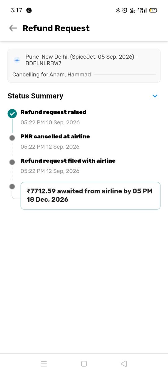 eemas85's tweet photo. @GoibiboSupport I booked a flight from PNQ to DEL thro Goibibo for 5/9/26, was delayed by 5hrs, Initiated cancellation &amp; refund same day thro Spicejet. Thn I initiated the process through mytrip section. 25/9/26 but still I did not get it. customer care number useles, mails r qued. https://t.co/cPnc3hGyA9