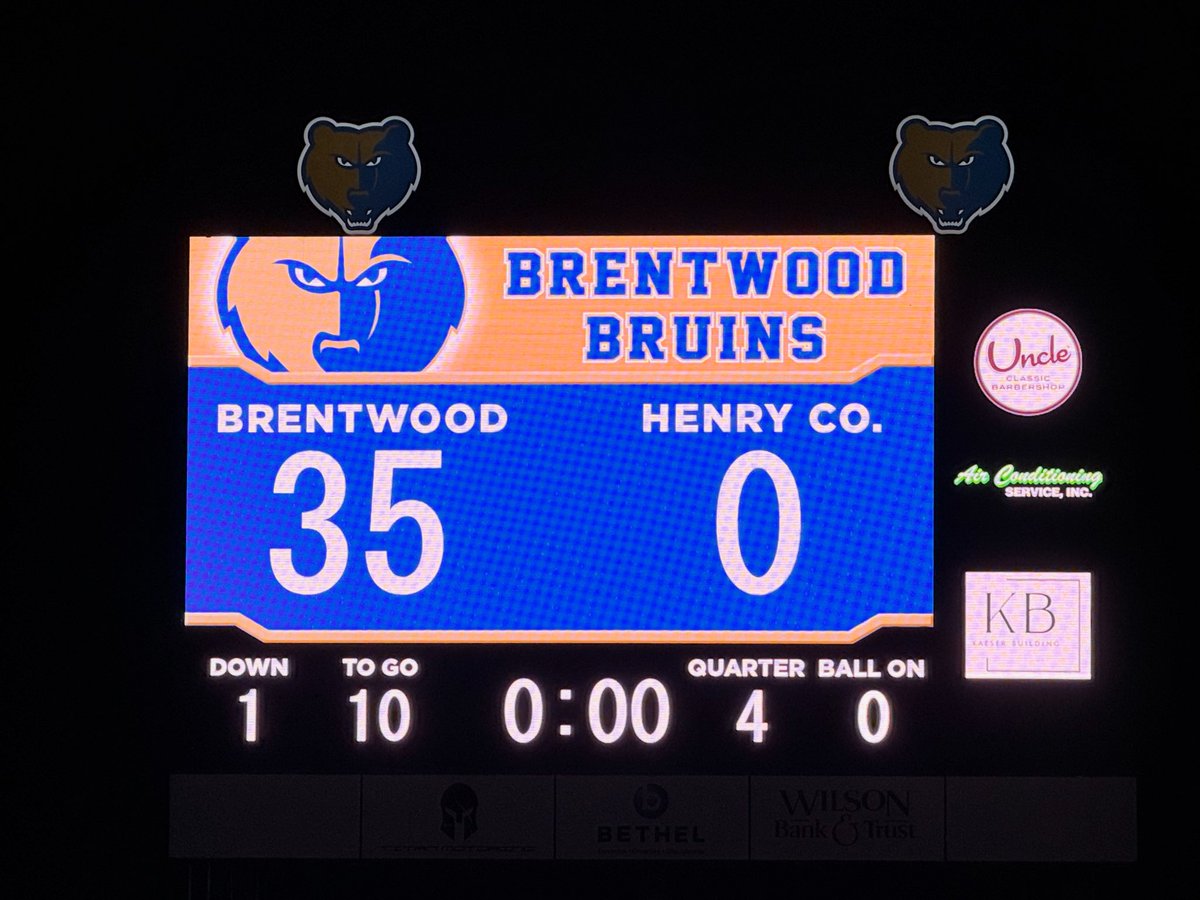 bruins12th's tweet photo. Another big win for our Brentwood Bruins! 
Final Score Brentwood 35 Henry Co. 0

#DRIVEN #GAMEDAY
@ brentwoodstudentsection https://t.co/0ZiSRa4ksv