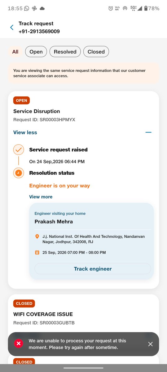 mukeshgaur_1980's tweet photo. Still no solution.... Complaint on sep 24 and still showing may visit on sep 26. @JioCare @reliancejio
#WorstCustomerService #PatheticService #DisgustingService #NoCustomerCare #ServiceDisaster #IgnoredBySupport #FrustratedCustomer #NotRecommended
#CustomerIgnored #PoorSupport https://t.co/Yd1qxbOxDj