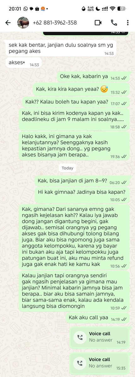 Haydroculus's tweet photo. Nih hati-hati penipu udh aku tungguin lebih dari 24 jam gk ada balasan samsek. Minml kasih kejelasan satu bubble chat kek, ini GAK. 
@skyo_store +62 881-3962-358 
+62 813-9191-632 ini no business dia. Dimintain refund jg gk bales, pdhl uang segitu gede buat ank kos.. 
#zonauang https://t.co/hxdTL0jnKe