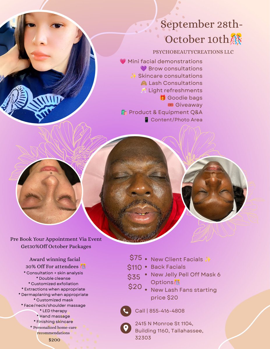 psychobeauty95's tweet photo. https://t.co/FDQ2HgldRD #fsu #famu #tallahassee #tallahasseeesthetician #esthetician #quincyfl #havanafl #midwayfl #thomasvillega #bookwithme #tally #tallyevents https://t.co/E83E6Aag2q