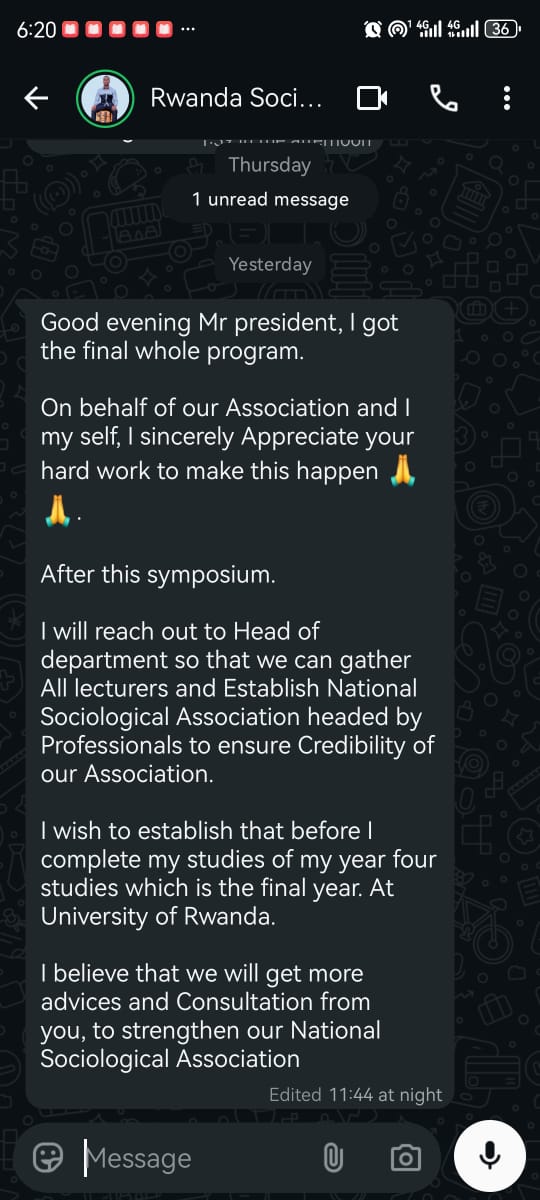 usaaug's tweet photo. Three days to the First Eastern Africa Sociology and Anthropology Symposium, i feel so elated and humbled by this message from Bro Ellias, a young man, still a student but founding President of the Rwanda Sociological and Anthropological....we are indeed building the future of Ea https://t.co/ggt9D2OVYJ