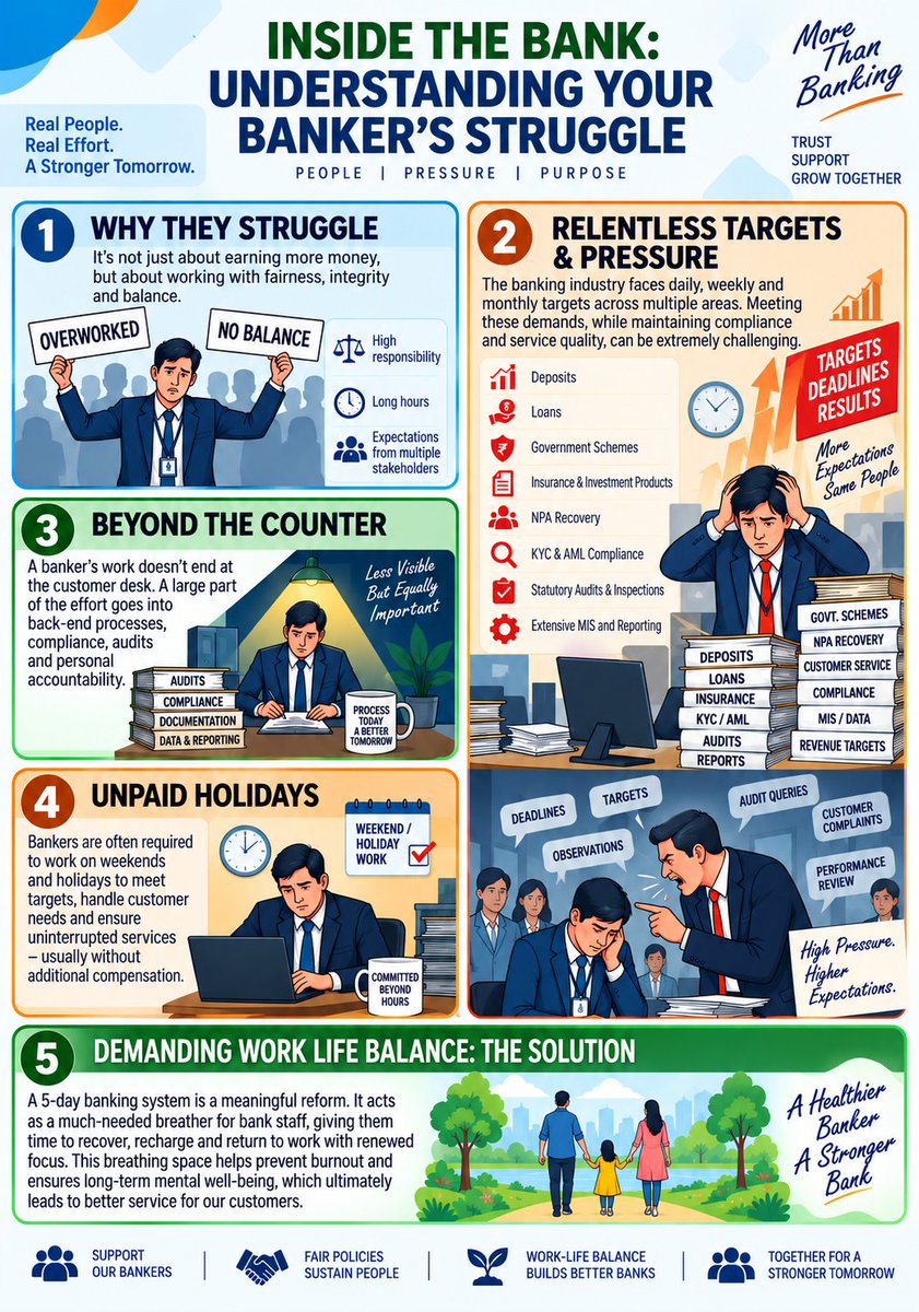 TripathiMayoor's tweet photo. Why Bankers are on Strike ? How is it working in a Bank? An Educational Thread. https://t.co/CbtU14mJcW