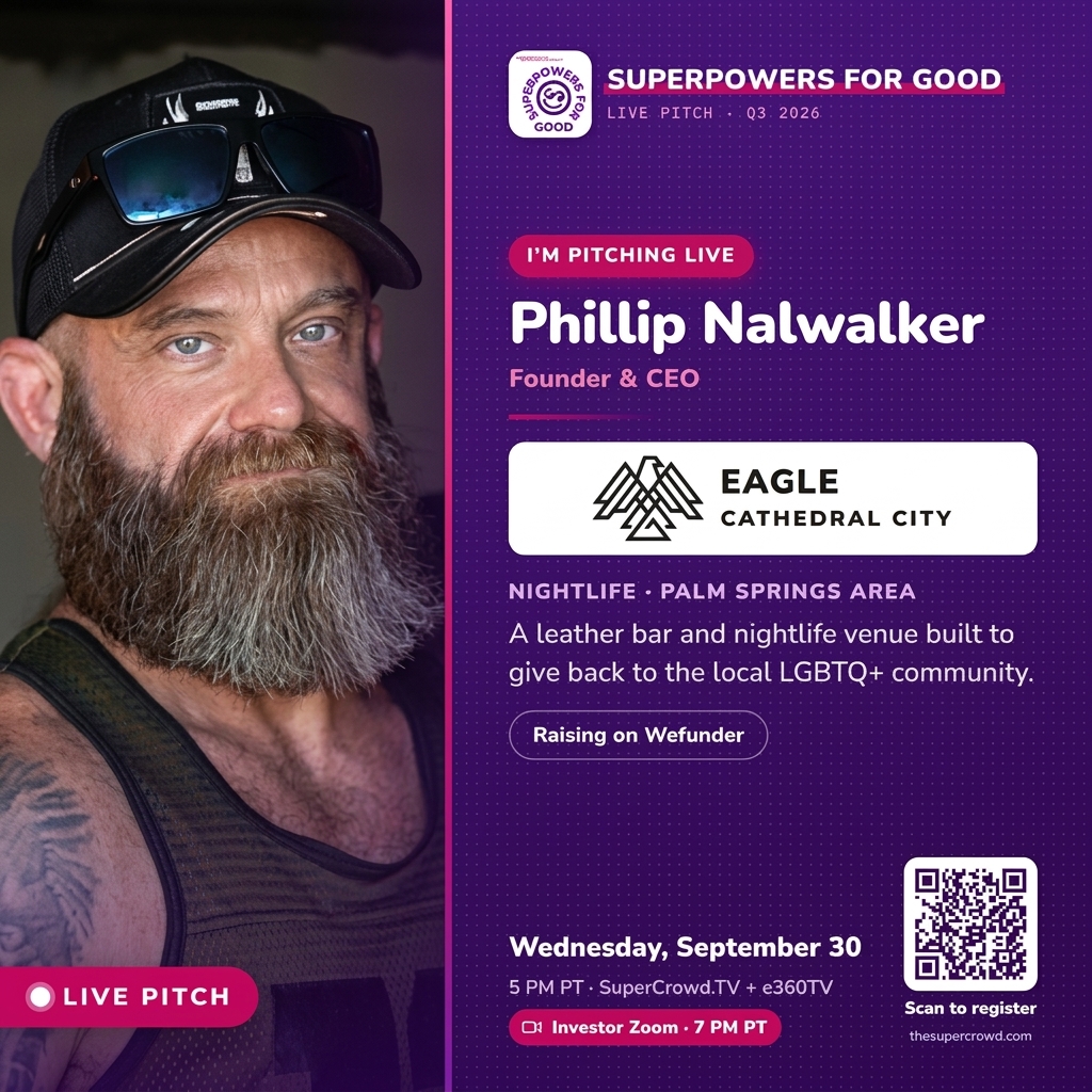 superpowrs4good's tweet photo. Eagle Cathedral City is building more than nightlife—it’s building community. Join Phillip Nalwalker Sept. 30, watch live, ask questions & vote. Stay for the Private Investor Session. Register: https://t.co/QPOClQbNJX
#LGBTQCommunity #LGBTQPlus #Wefunder #StartupInvesting https://t.co/qYSBEDrnM1