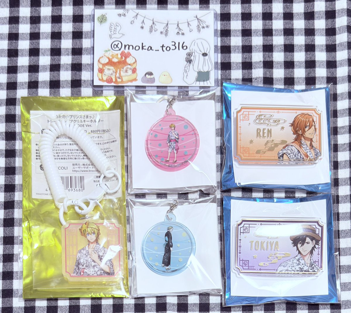 moka_to316's tweet photo. 【交換】うたプリ グラショ 2026 YUKATA-MODE 浴衣

アクキー
譲】翔
求】嶺二

アクリルチャーム
譲】翔、カミュ
求】嶺二

おなまえアクリルバッジ
譲】トキヤ、レン
求】嶺二

都内手渡しor郵送
よろしくお願いいたします。 https://t.co/ijWwpQ09OP
