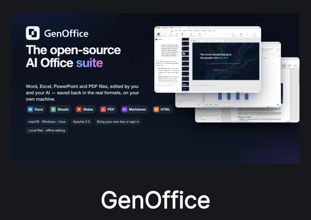 DivyanshT91162's tweet photo. 10 open-source AI repos that feel almost TOO powerful.

Not another list of chatbots.

These projects are turning AI into something that can actually work with your files, browser, data and daily workflows.

1. GenOffice

An open-source AI office suite with Docs, Sheets, Slides, PDF and Markdown — plus an AI agent and CLI.

Basically, an AI-native office instead of another AI chatbot.

https://t.co/HlhSEtwteb

2. OpenMAIC

Give it a topic or document and it can create an interactive multi-agent classroom around it.

AI teacher. AI classmates. Whiteboard. Multimedia.

This is a wild way to think about learning with agents.

https://t.co/YmoEeuqYBt

3. WeKnora

An open-source framework for building intelligent knowledge applications.

It combines document understanding, retrieval and agentic workflows to turn messy knowledge into something AI can actually work with.

https://t.co/XjYy5xu6rp

4. Graphiti

An open-source temporal knowledge graph designed for AI agents.

Instead of treating memory like a pile of text, it helps agents understand entities, relationships and how information changes over time.

https://t.co/QTmAWWogQA

5. Cognee

Give your AI application memory that goes beyond a basic vector database.

Cognee builds knowledge graphs and memory layers that help agents connect information across conversations and data.

https://t.co/qPSDnfxUHS

6. Browser Use

Turn an AI model into a browser operator.

It can navigate websites, interact with pages and complete multi-step browser tasks — making the web itself another tool for your agent.

https://t.co/kqvG8SuUjD

7. Open WebUI

A self-hosted AI interface that can connect to local and remote models, tools, knowledge bases and agent workflows.

Pair it with local models and you've got a seriously powerful private AI workspace.

https://t.co/8EAekWPT6u

8. PageIndex

A different approach to document retrieval.

Instead of relying purely on vector search, PageIndex builds a reasoning-based tree structure for navigating complex documents.

Long PDFs just got interesting.

https://t.co/FVpNClOdbz

9. Agent-Reach

A toolkit focused on giving AI agents access to the information they need from the web and other sources.

The idea is simple: an agent is only as useful as the information it can actually reach.

https://t.co/2hYimNvTQq

10. Qwen Audio Agent

A real-time voice runtime built for AI agents.

Instead of AI only reading and writing, this pushes agents toward actually listening, speaking and staying active in real-time interactions.

https://t.co/4b7EfcHkp1

The crazy part?

We're moving from:

AI that answers → AI that works.

And open source is making that transition ridiculously accessible.

Bookmark these. Some of them are absolute gold mines.