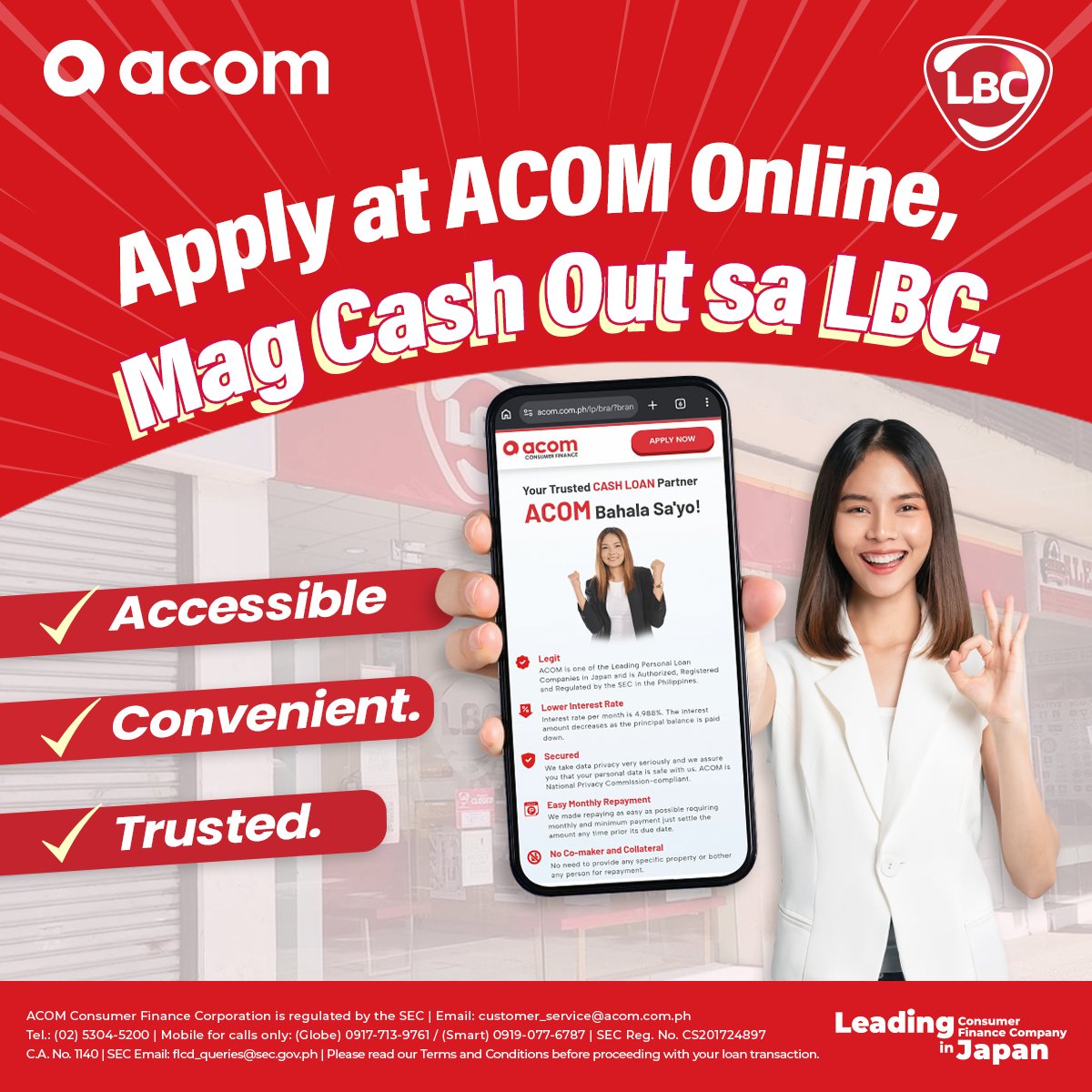 LBCexpress's tweet photo. Accessible • Convenient • Trusted

Madaling mag-apply.
Convenient mag-cash out.
ACOM at LBC, para mas simple.
Apply at ACOM Online, Mag Cash Out Sa LBC.

Apply at ACOM Online:
👉 https://t.co/jclpTrZmmJ

Cash out at LBC near you:
💸 https://t.co/li0rAdNMtx https://t.co/8zZsWiyxnv