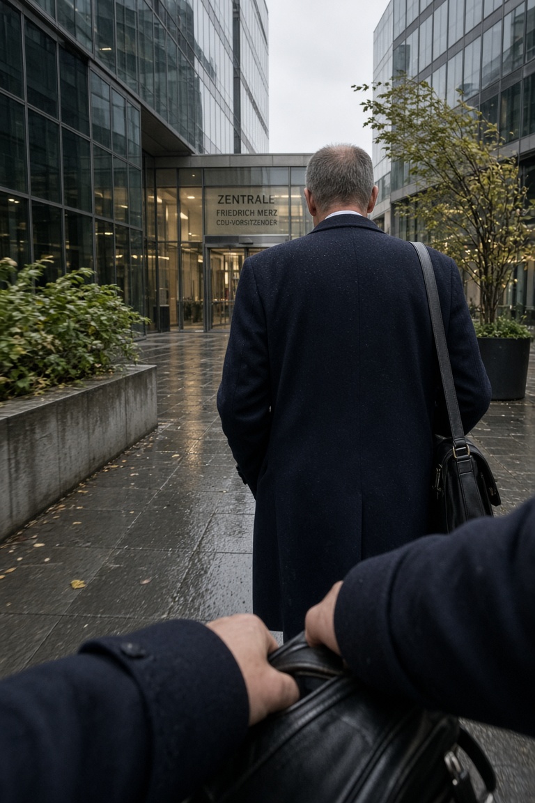 PhilipAmthor's tweet photo. Um 6 Uhr morgens begleite ich Friedrich Merz zur Zentrale. 
Wer Deutschland voranbringen will steht früh auf! 

Als erster Diener des Landes ist der @bundeskanzler mit ein großes Vorbild. https://t.co/HZrs8SYHgt