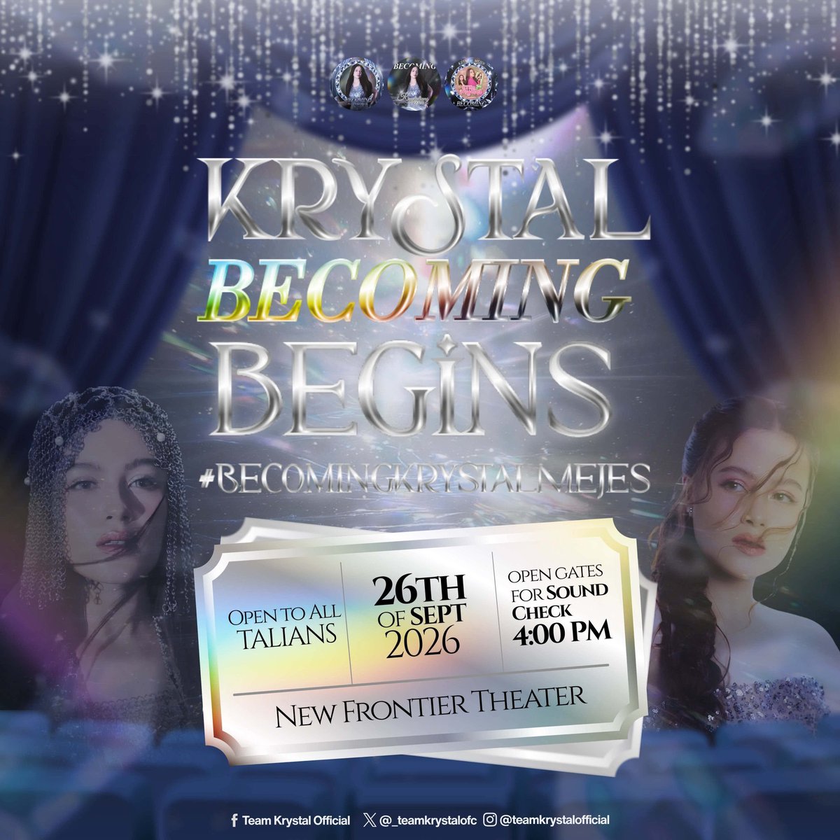 PangkatShuvee's tweet photo. Hi, Pangkat! ❤️

Today is a very special and meaningful day for one of our PBB family, Krystal Mejes, as she celebrates a beautiful milestone with her advocacy concert happening TODAY at the New Frontier Theater!

Let’s all come together to show our love, support, and cheers for Krystal as she begins this new chapter of her journey. This event is not just a concert, but a celebration of her passion, advocacy, and growth.

We invite everyone to join and support @_teamkrystalofc in making this day extra memorable for her.

Let’s use their official tagline and hashtag:

𝗞𝗥𝗬𝗦𝗧𝗔𝗟 𝗕𝗘𝗖𝗢𝗠𝗜𝗡𝗚 𝗕𝗘𝗚𝗜𝗡𝗦
#𝗕𝗲𝗰𝗼𝗺𝗶𝗻𝗚𝗞𝗿𝘆𝘀𝘁𝗮𝗹𝗠𝗲𝗷𝗲𝘀

Maraming salamat, Pangkat! Let’s spread love and support! ✨