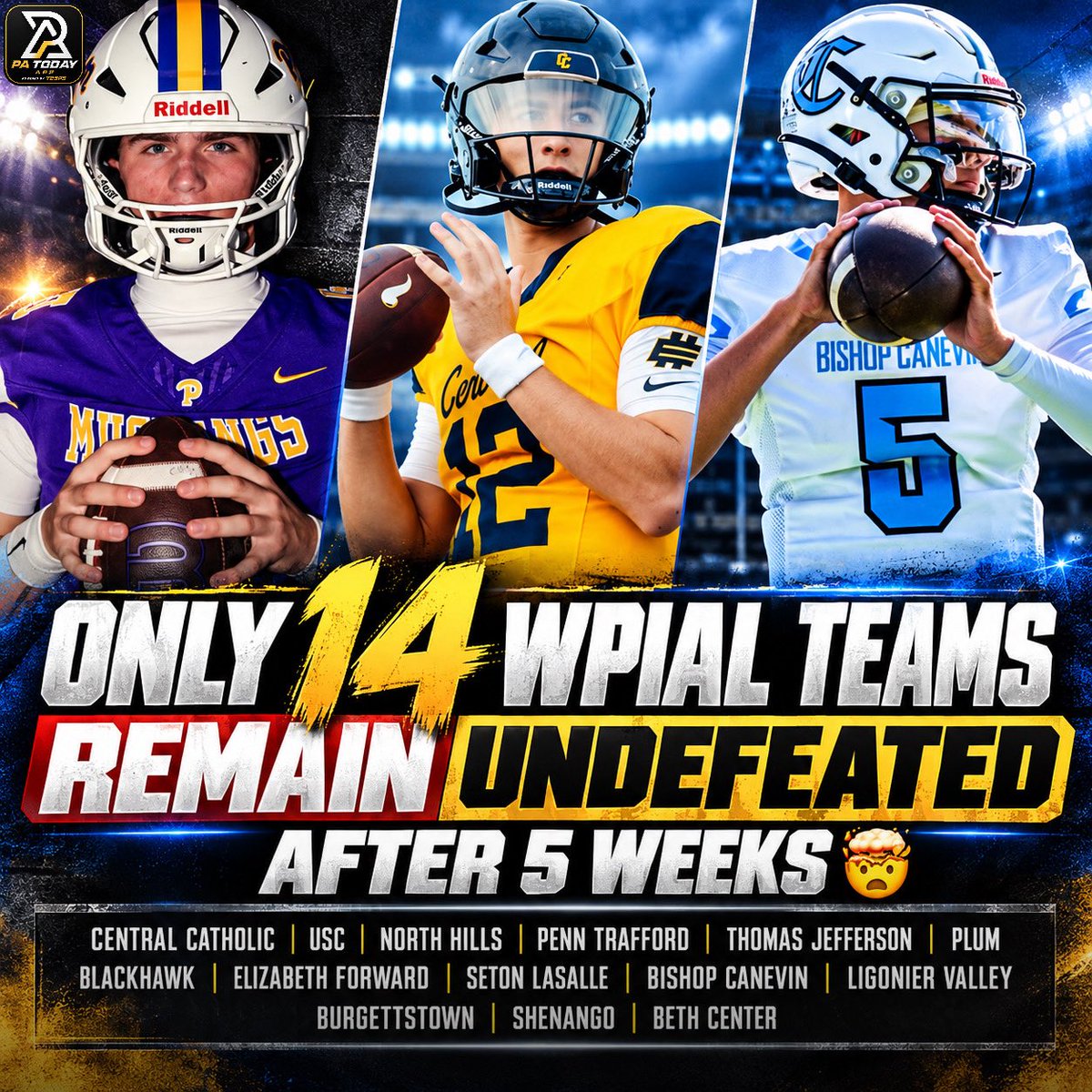 PA_TodaySports's tweet photo. Only 14 WPIAL teams remain undefeated after FIVE weeks of play! 

#WPIAL https://t.co/7t80DJlnk3