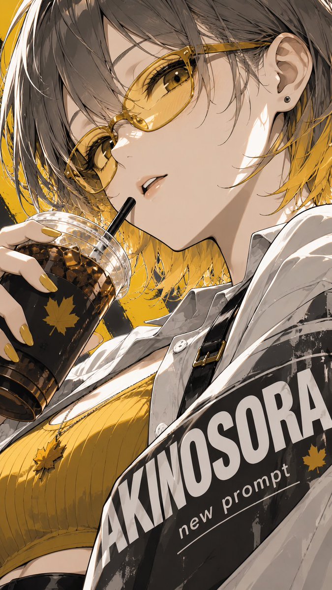 AkinoSora_Sky's tweet photo. 【プロンプト配布】
誰でも簡単に、バチっとキマるポスターが作れるプロンプトできました!!✨
背景色と同じ色のカラーレンズメガネで、画面全体の色味をひとつにまとめるポスター作成プロンプトです。
アイテムを1つだけ持たせて、貴方らしさを表現。
今回は文字をただ上から載せるのではなく、服・肩・胸の立体に沿って配置する「立体追従テキスト」を採用。
コピーが長い場合は一面に無理やり詰め込まず、複数の面を跨ぎながら自然に配置します。
文字によって絵の良さが隠れず、デザイン要素として馴染ませてみました。
※時々エラーでそのまま乗っちゃうかも…😭
背景色を変えるだけでもかなり印象が変わるので、好きな色や持ち物を選んで遊んでみてください!✨✨
▼プロンプトと過去作はリプ欄▼