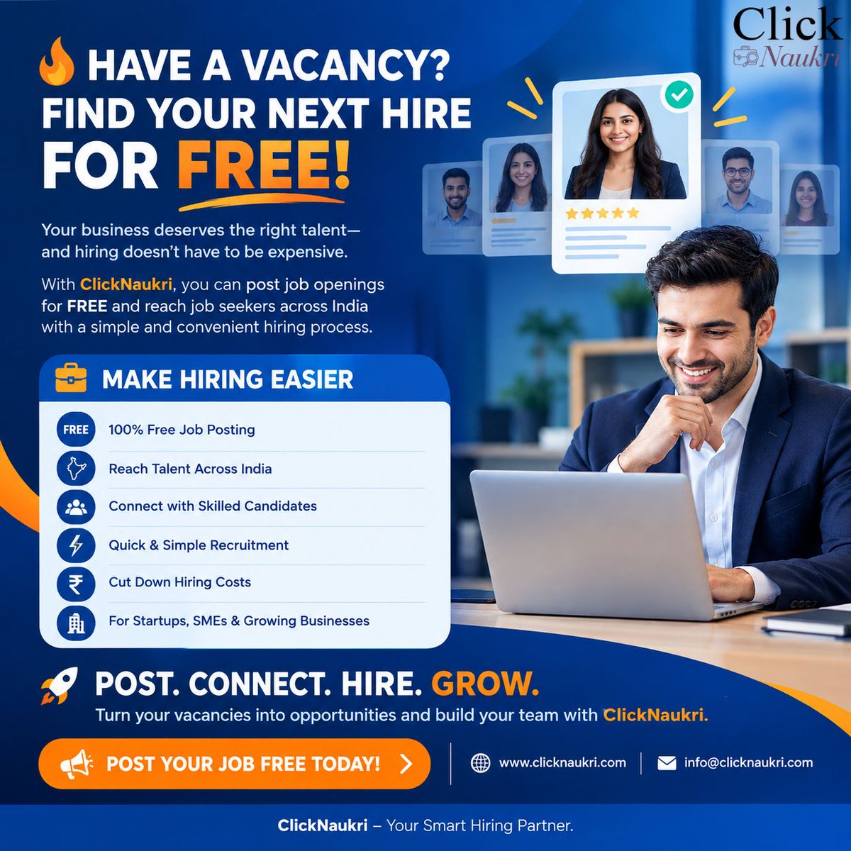ClickNaukri's tweet photo. 🔥 Have a Vacancy? Find Your Next Hire for FREE!

🚀 Post your job free today and build your team with ClickNaukri!

🌐 Website: https://t.co/fLy15trnOF
📧 Email: info@clicknaukri.com

#ClickNaukri #FreeJobPosting #HiringMadeEasy #Recruitment #JobPortal https://t.co/zw08lXu9ZV