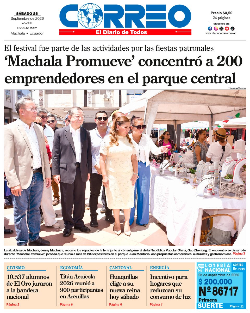 diariocorreoec's tweet photo. #portada
Sábado 26 de septiembre de 2026
Más información en https://t.co/iGR5qfigBB
#diario #información #noticias #actualidad https://t.co/3ZaOZpxXlO