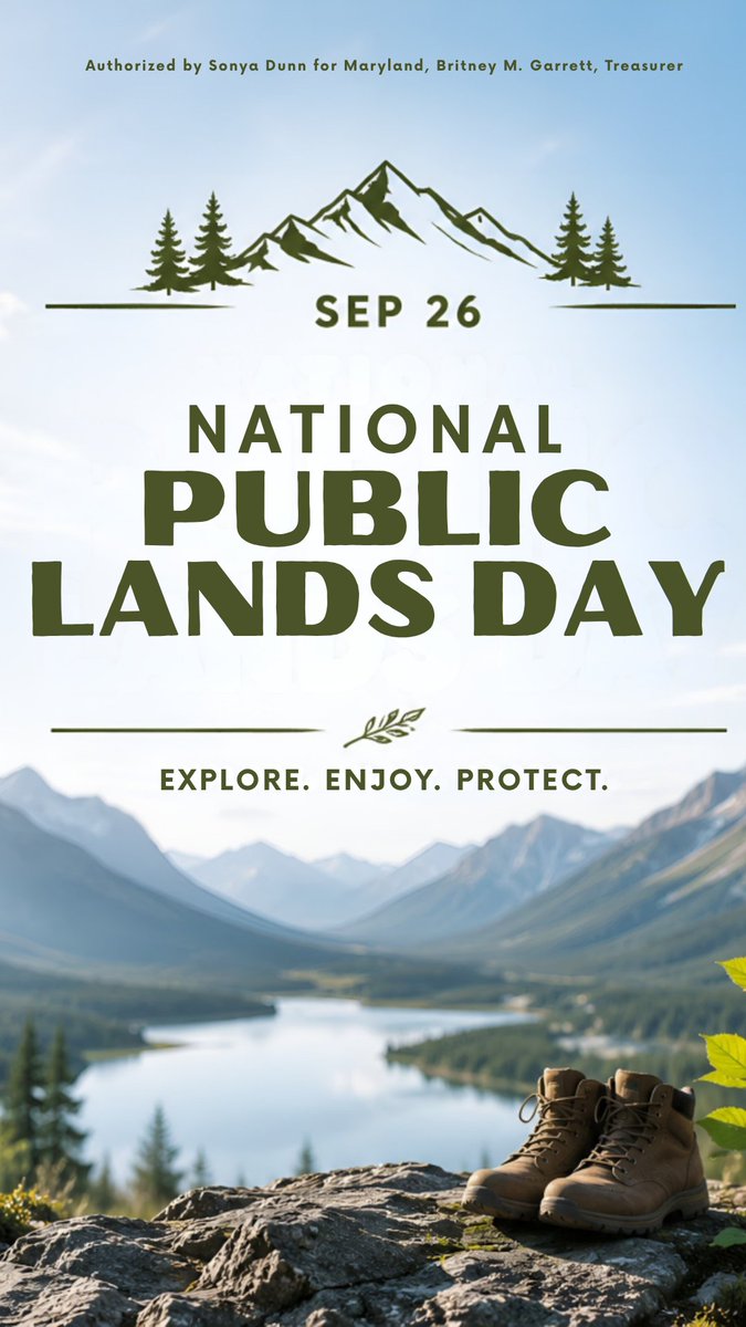 votesonyadunn's tweet photo. Today, we celebrate National Public Lands Day and the parks, trails, shorelines, and open spaces that make Maryland so special. 

#NationalPublicLandsDay #Maryland 

Authorized by Sonya Dunn for Maryland, Britney M. Garrett, Treasurer. https://t.co/IkYlqR2UTx