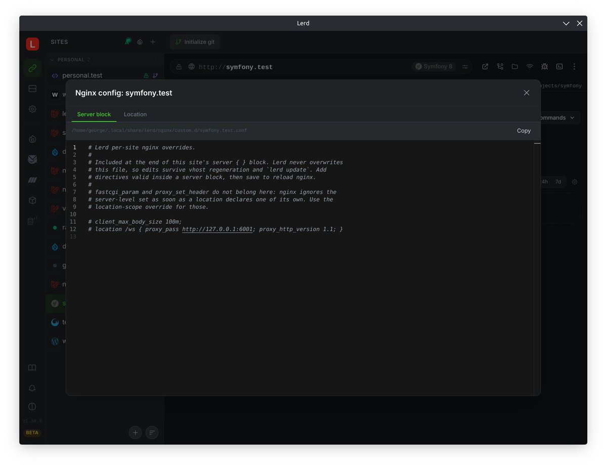 lerdphp's tweet photo. @phillipmwaniki @michabbb Yes, you can customize nginx per site and globally https://t.co/hScl2ZlXFE