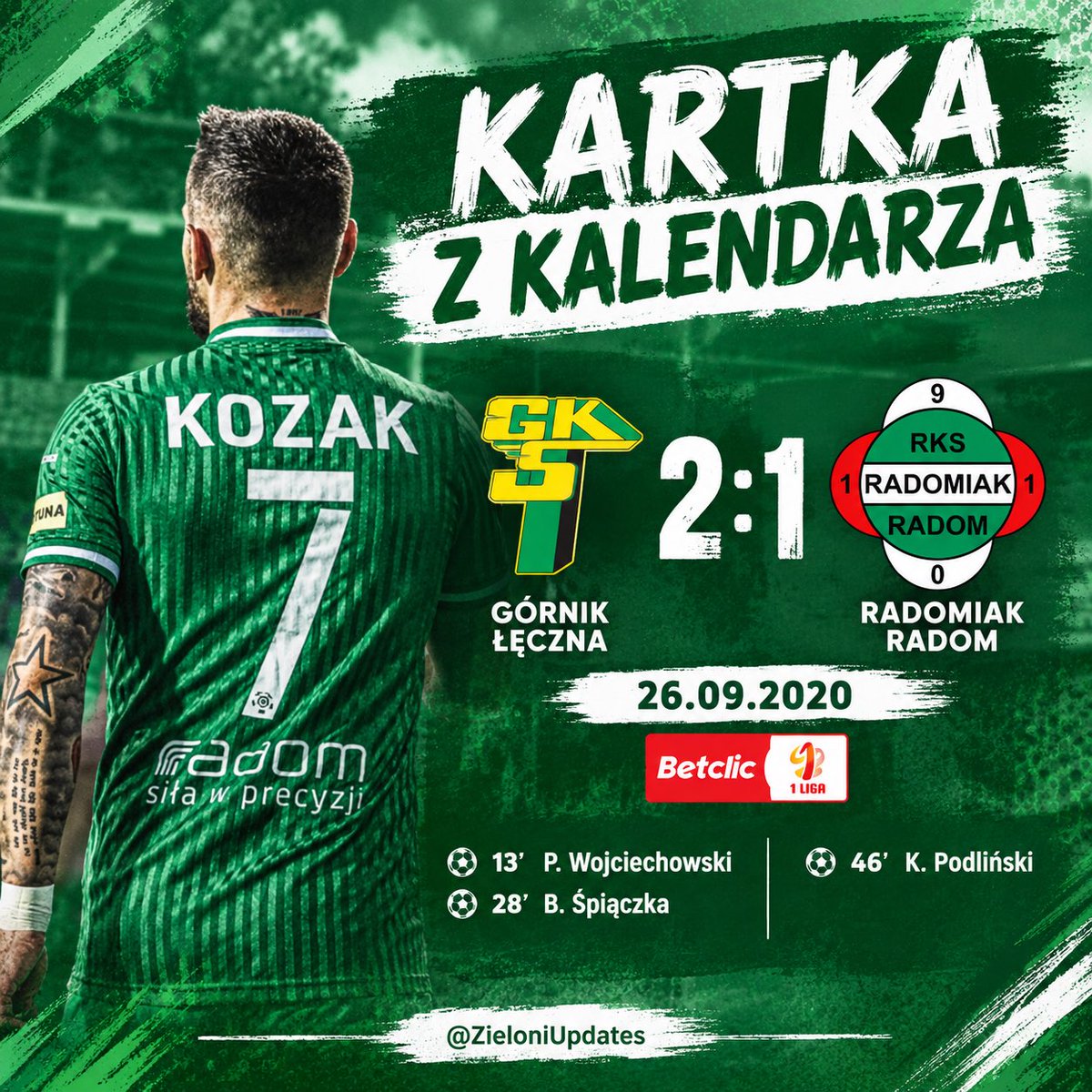 ZieloniUpdates's tweet photo. Dokładnie 6 lat temu Radomiak Radom rozgrywał mecz z Górnikiem Łęczna. Zieloni odnieśli porażkę 1:2. Mecz odbywał się w ramach Fortuna 1. Liga.

#Radomiak #Radom https://t.co/nfz0bmO82Q