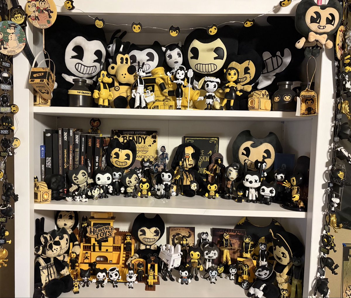 zinkattxck's tweet photo. This took me hours to sort and I just realized I never really post my general bendy collection online ever so here my bendy shelf this is most the stuff Ive had over the years other than random stuff that can’t fit here 🗿(and Wilson stuff cause he has his own area away from here https://t.co/KutJ5OAHZY