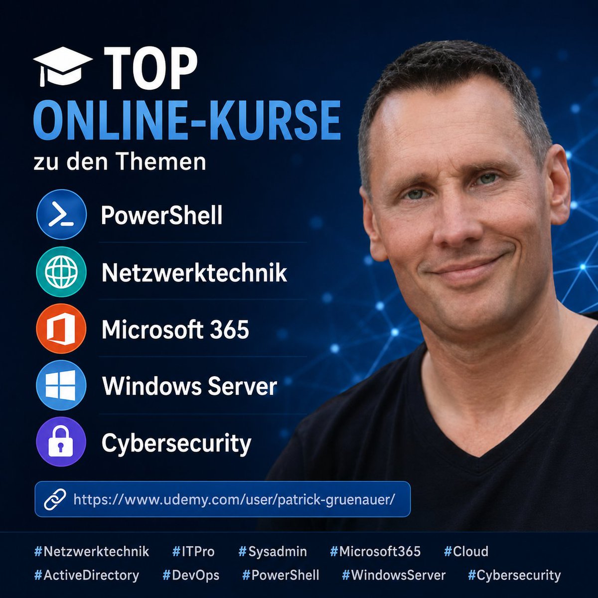 pewa2303's tweet photo. 📚 Top Online-Kurse zu den Themen

💻 PowerShell  🌐 Netzwerktechnik  📦 Microsoft 365  🖥️ Windows Server  🔐 Cybersecurity

https://t.co/1wvTiLzEVP

📌 #Netzwerktechnik #ITPro #Sysadmin #Microsoft365 #Cloud #ActiveDirectory #DevOps #PowerShell #WindowsServer #Cybersecurity https://t.co/ieJBXaALNb