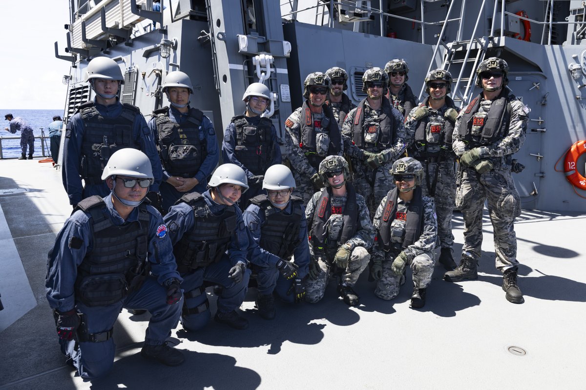 DefenceAust's tweet photo. Shared skies and swapped decks 🌤️

Following Exercise Pacific Vanguard, HMAS Sydney and JS Fuyuzuki came together off 📍 Guam for Exercise Nichi-Gou Trident. 

Through aviation operations, maritime warfare serials, personnel exchanges and ship-handling activities, the @Australian_Navy and @JMSDF_PAO sharpened their combined warfighting readiness and reinforced the close partnership that supports regional security and stability. 🚢

Read more 🗞️ https://t.co/ev9uVTJCWp

#YourADF #AusNavy #StrongerTogether