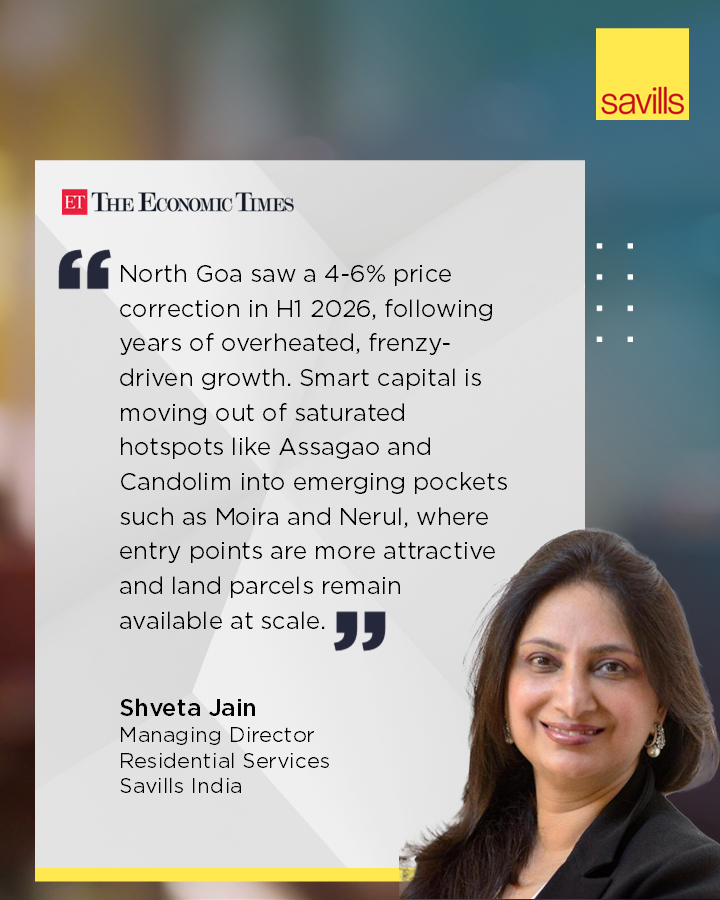 IndiaSavills's tweet photo. Shveta Jain, Managing Director, Residential Services, Savills India, shared her perspective with The Economic Times on the stabilisation of Goa’s premium residential market.
For more insights, read the full article here - https://t.co/lErEQ8UPNf
#SavillsIndia #GoaResidential https://t.co/1lEKnD1c3F