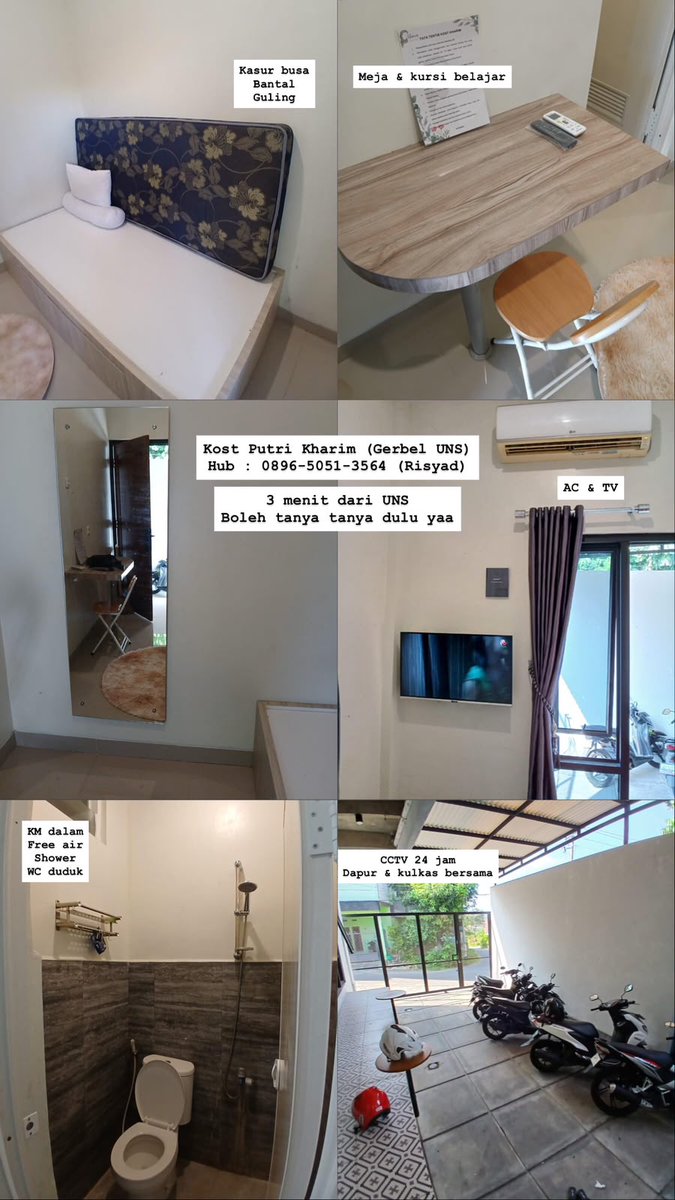 risyadmhmmad's tweet photo. 🏡 KOST PUTRI UNS🏡
Kost Kharim Solo (Belakang kampus UNS)
Lokasi: -3 menit dari kampus UNS
Fasilitas:
1. Kamar mandi dalam
2. Fully Furnished
3. AC,TV,Wifi
4. Dapur Bersama (Kompor,Kulkas)
Minimal 3 Bulan
Whatsapp only : 0896-5051-3564 (Risyad)
#kostuns #uns #kostsolo https://t.co/BLhLi095l2