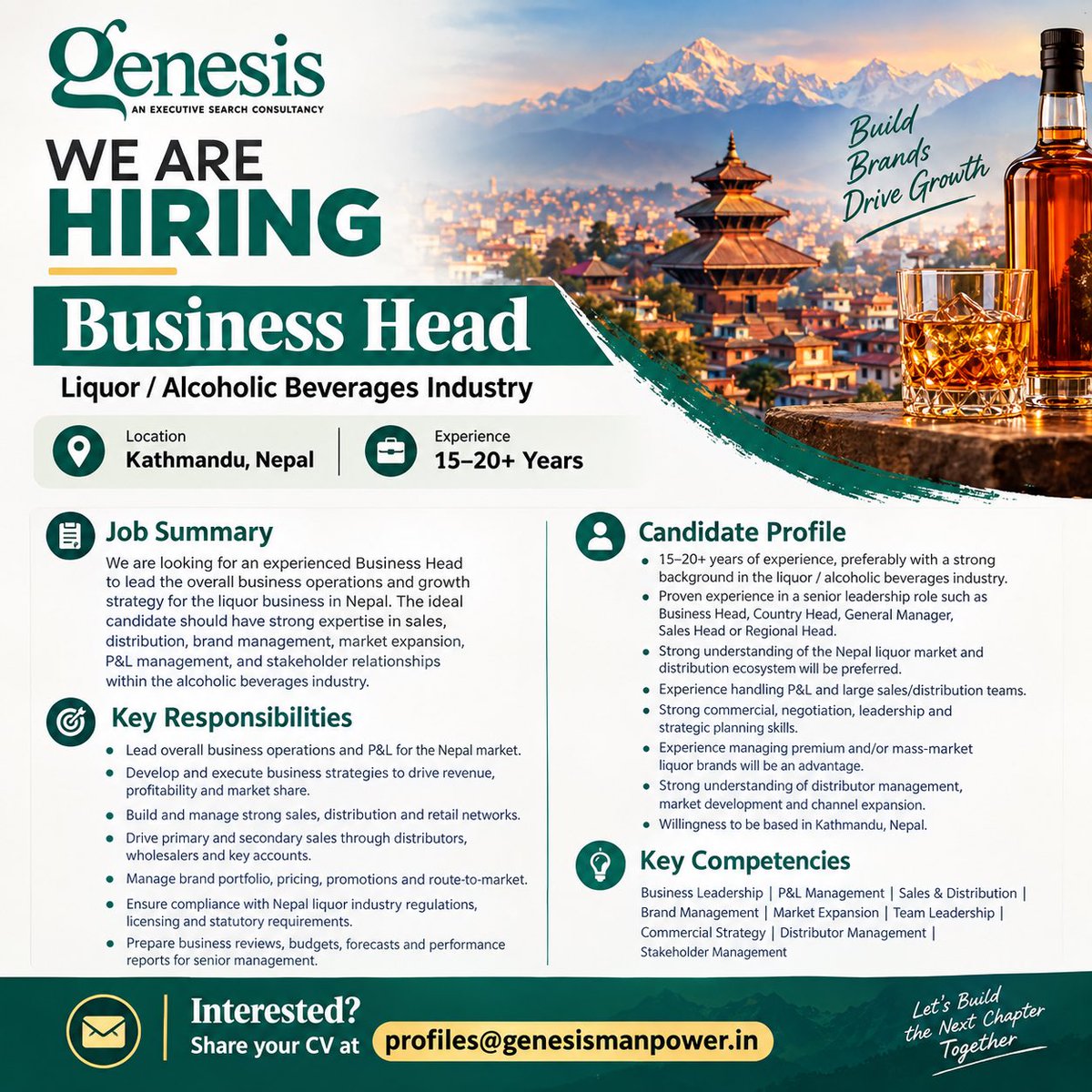ggmspl's tweet photo. 🚨 WE ARE HIRING | BUSINESS HEAD 🚨

📍 Location: Kathmandu, Nepal
💼 Experience: 15–20+ Years

We are looking for a dynamic Business Head to lead business operations, P&amp;L, sales &amp; distribution, brand management, market expansion, and overall growth in the Nepal market(Liquor). https://t.co/pt5U6S6y8G