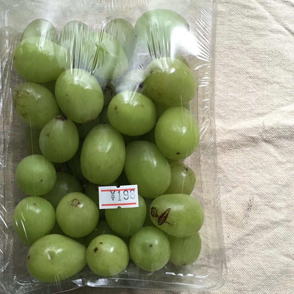 yhigasi's tweet photo. 新小岩の八百屋さんで買った房から取れちゃったぶどうのパック詰め。超お得。なんなら房から取る手間が省けて、ゴミも少なくて良い。去年、デラウェアのパックを買ってから、また無いかなと見てたけど久々に見つけた。たぶんシャインマスカット。 https://t.co/iBAbhxYt0r