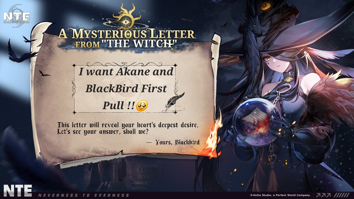 kmb_david's tweet photo. @NTE_GL #NTE  #WitchLetter  #Blackbird https://t.co/kv5vRoOUPm