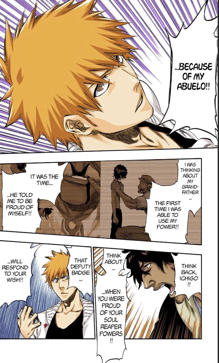 MintCookies16's tweet photo. During all those flashbacks Ichigo had where he felt pride at being a shinigami the only memory that unlocks the power of fullbringer for Ichigo is the memory of Rukia fading away (the theme of the arc) the wish in his heart to see her again with his own eyes.

Rukia not a sword. https://t.co/HYTFrvebGI