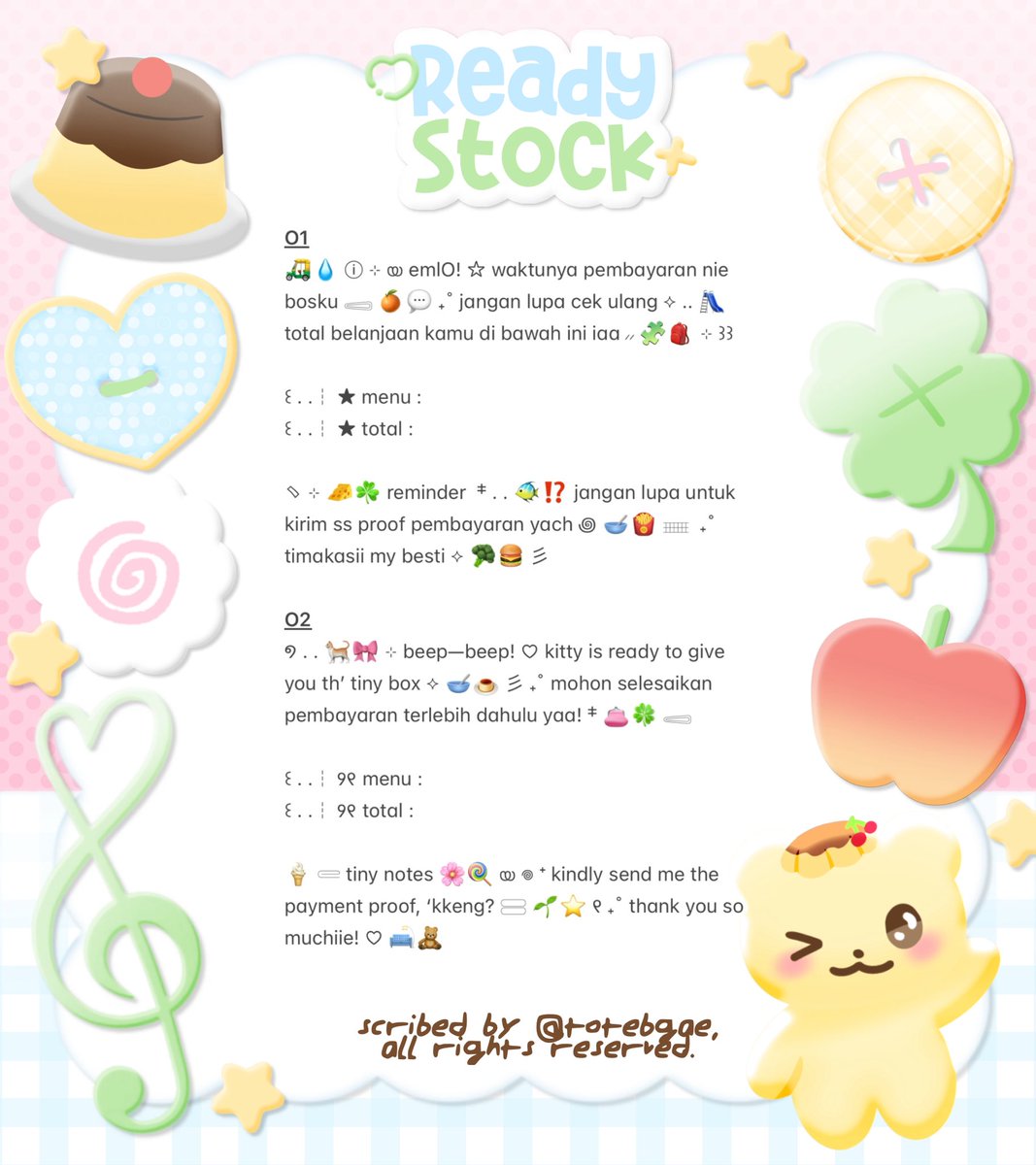 totebgae's tweet photo. ⠀⠀    ⠀help rt, please? thankiies! 

🧩🍄 യ ⊹ ₊˚ g’day, fellas! 𓈃 🚎👛 ‡ ⸝⸝ aku punya 4 wording payment untuk BA  彡 ⭐️⁉️  dengan harga : Rp5,500! 𓈄 ˚ 🍮🥣 check pict for more details &amp;&amp; @ me after dm! ୨୧ 🎀🍀

⠀⠀⠀   ⭐️┆ #bealanja https://t.co/4HLkBeIWx0