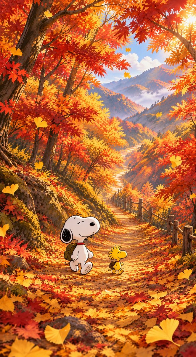 SnoopyWallpaper's tweet photo. Autumn Mountain Trail with Snoopy https://t.co/PdmE5uKKpM