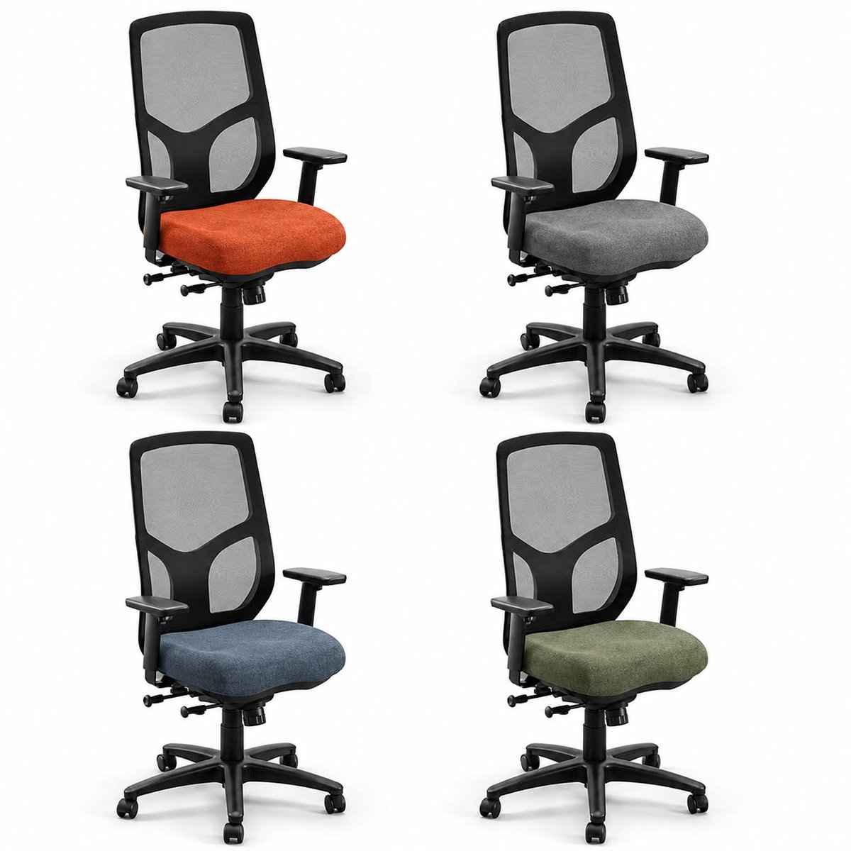 EZcubicles's tweet photo. The #Synchro High Back office chair in orange, cobalt blue, smoke gray, and green. Choose your color! https://t.co/cw1Nd8Q1qE. https://t.co/h4u77UxAmt