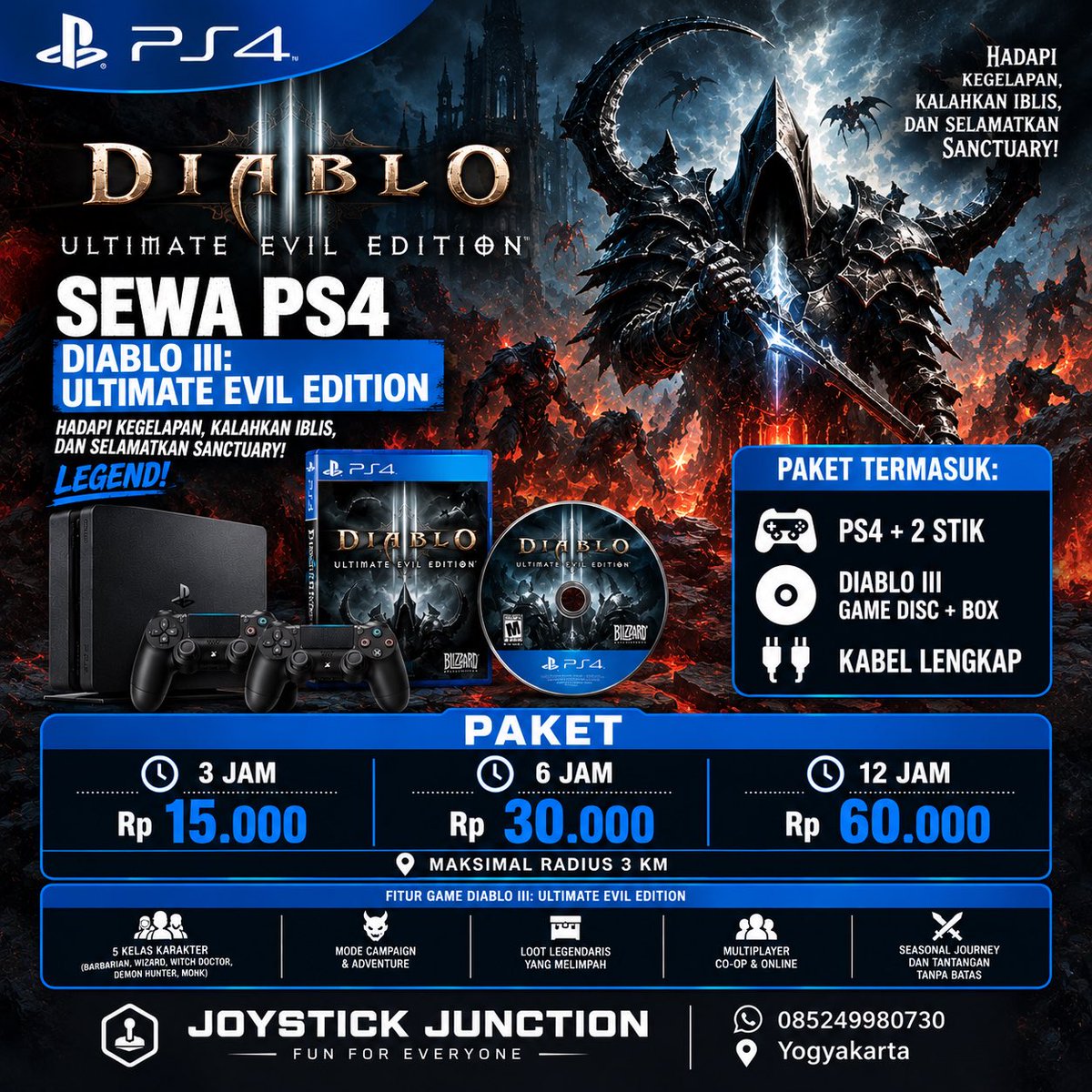 JJyogya's tweet photo. 🔥😈 SAATNYA MEMBANTAI PASUKAN IBLIS!

Masuki dunia gelap Diablo III: Ultimate Evil Edition di PS4 🎮⚔️

🔥 Siap memburu para iblis? Sewa PS4 sekarang di Joystick Junction

JOYSTICK JUNCTION — Fun for Everyone
📱 WA: 085249980730

#sewaps #joystickjunction #jogja https://t.co/aKbgSKLiMU