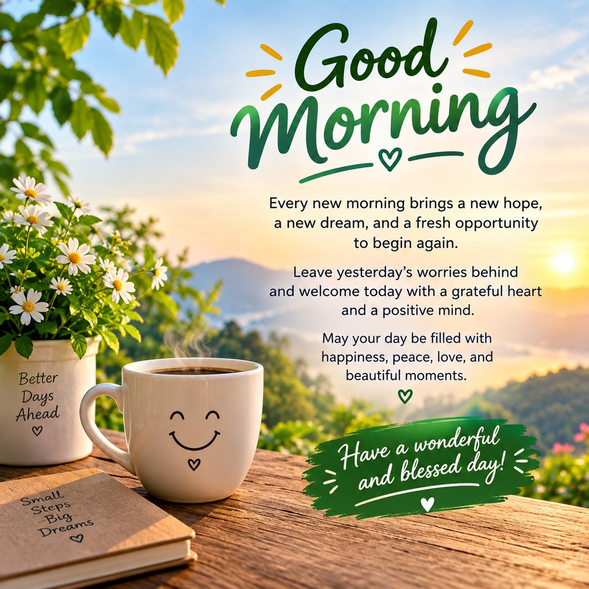 nrdurjoy216's tweet photo. 🌸Good Morning 

Every new morning brings a new hope, a new dream, and a fresh opportunity to begin again. ☀️

Leave yesterday’s worries behind and welcome today with a grateful heart and a positive mind.
May your day be filled with happiness, peace, love, and beautiful moments. 

Have a wonderful and blessed day! 
#x