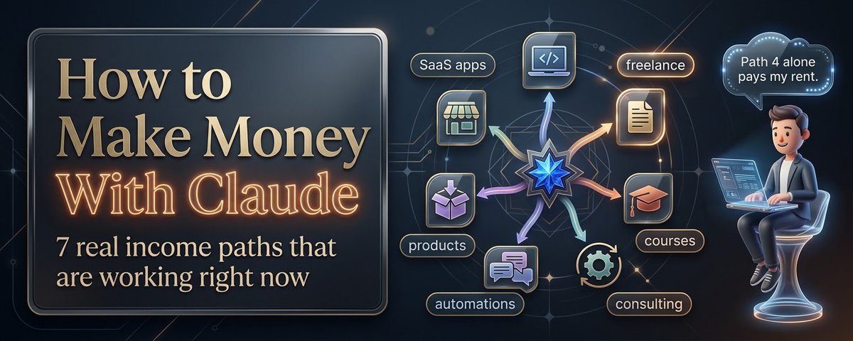 Tech_Ai_Alan's tweet photo. Most people use Claude AI to get answers.

Smart creators use it to build skills, services, systems—and income.

The difference isn’t the tool.

It’s how you turn AI capability into something people are willing to pay for.

Please follow more information: (@Tech_Ai_Alan)

🧵 Here are 7 practical paths to explore: