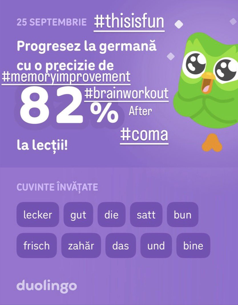 Go_eugene25's tweet photo. @duolingo this is fun. Memory improvement, brain workout after coma. https://t.co/H35hSiOGra