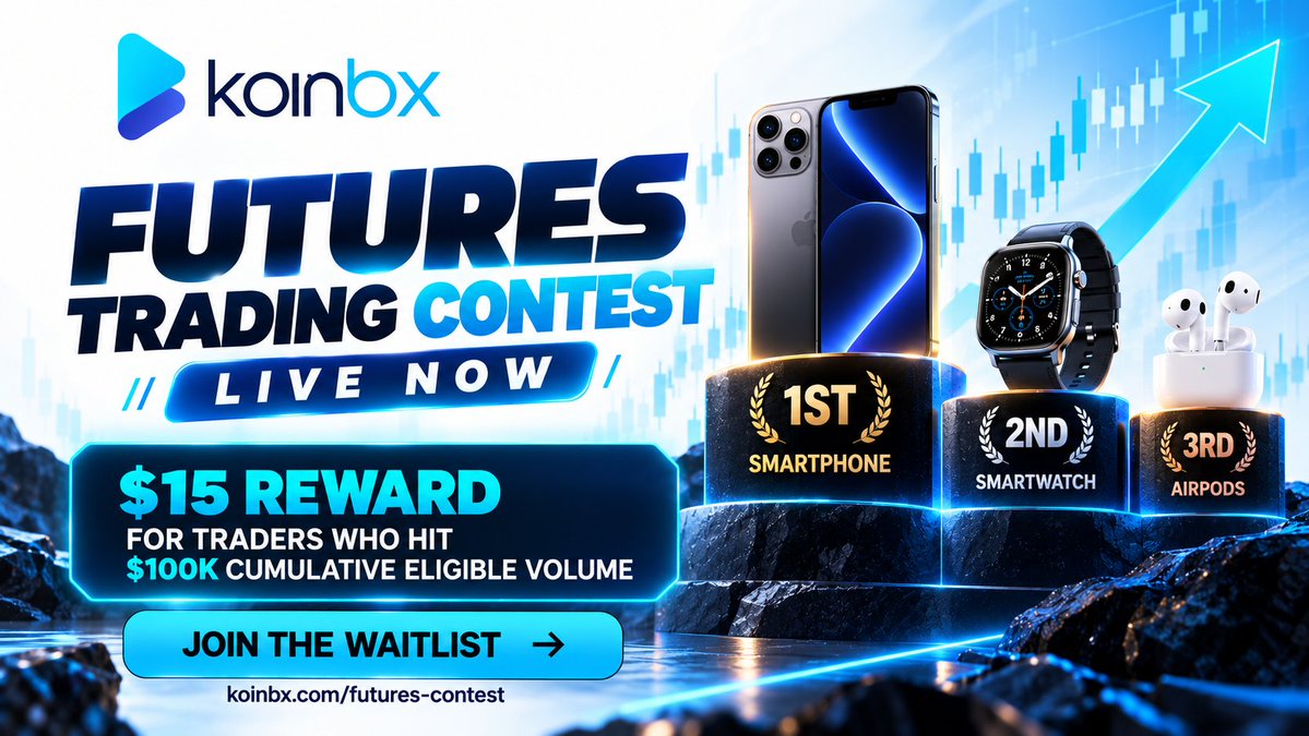 CRYPTO___BUNNY's tweet photo. Futures traders, are you ready to compete?

The @KoinBX Futures Trading Contest is LIVE.

Smartphones, smartwatches, AirPods + a $15 reward for hitting $100K cumulative eligible volume.

➡ Join the waitlist:
https://t.co/qyHRKuoRdL

Follow ➡ @KoinBXGlobal 

#TradingContest https://t.co/rUbzLhNeBE