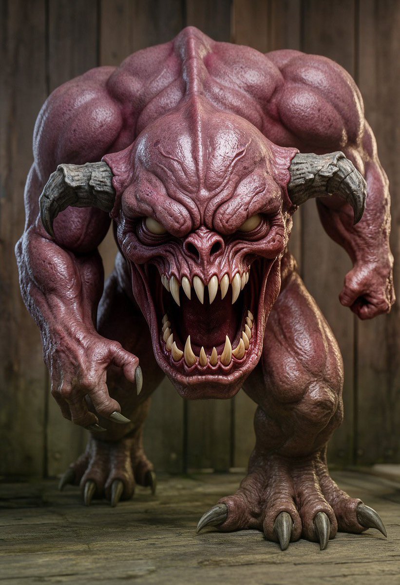 BandAI559312's tweet photo. Pinky Demon from Doom, img2img derivative. #ai #AIart️️️️️️️️️️️️️️️️️️️️️️️️️️️️️️️️️️️️️️️️️️️️️️️️️️️ #doom https://t.co/sPAPsdquH7