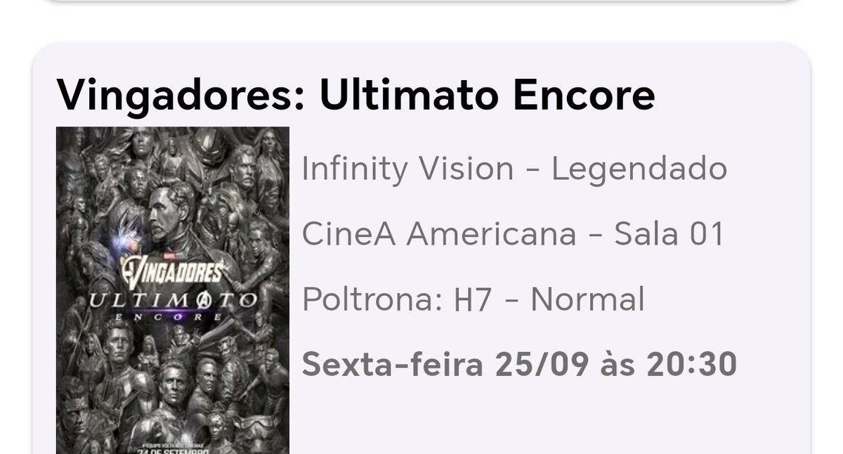Douglas_2709's tweet photo. @SiteJamesons Fui assistir numa sala Infinity Vision e nao passou a cena do AVT, achei uma sacanagem isso https://t.co/OhWTrXqkg2