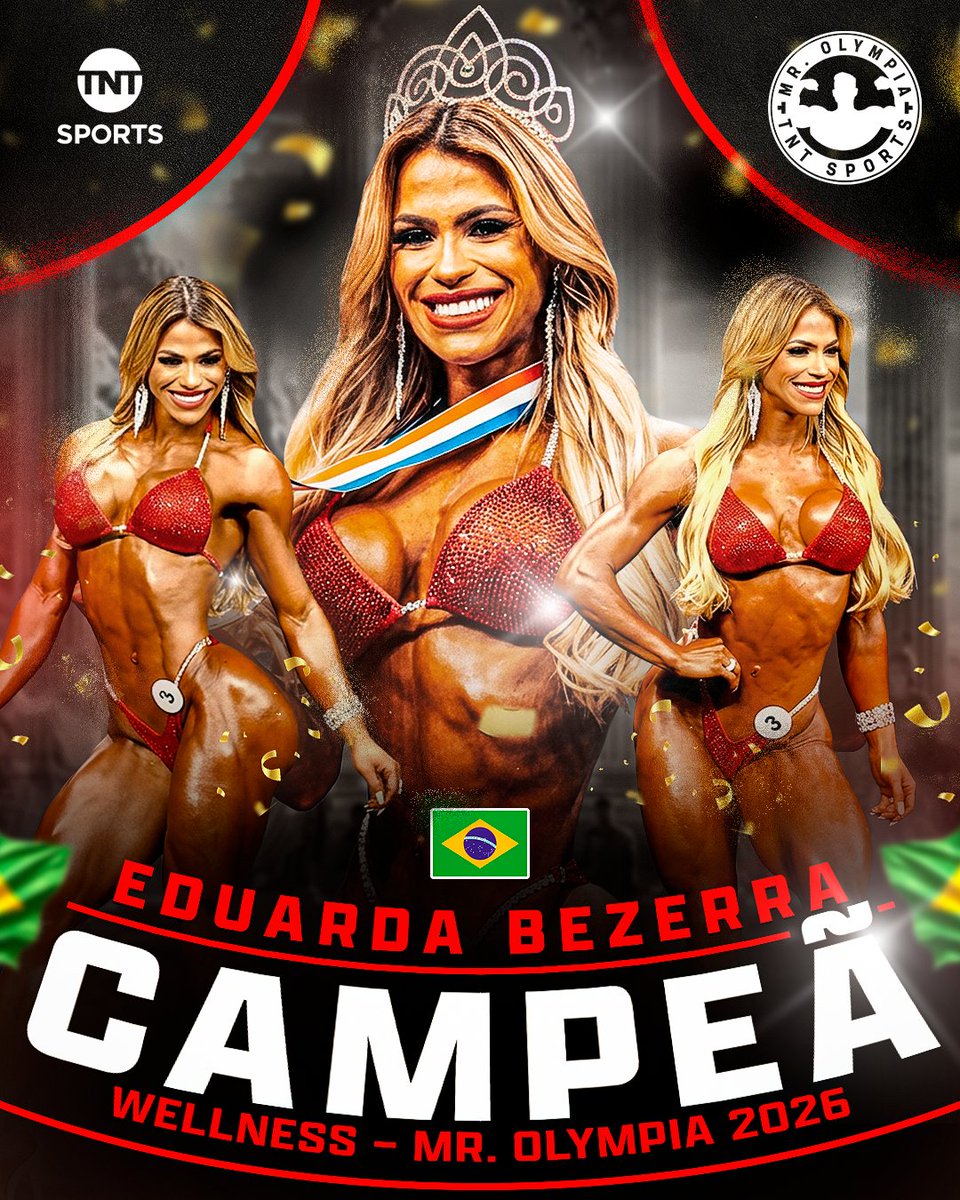 TNTSportsBR's tweet photo. A RAINHA DA WELLNESS SEGUE NO TOPO! EDUARDA BEZERRA CONQUISTA SEU SEGUNDO TÍTULO CONSECUTIVO NO MR. OLYMPIA! 🇧🇷⭕🏆 DE CARUARU PARA O TOPO DA CATEGORIA NO MAIOR PALCO DE FISICULTURISMO DO MUNDO! 👏👑 #MrOlympia https://t.co/WIWXBDgSIK